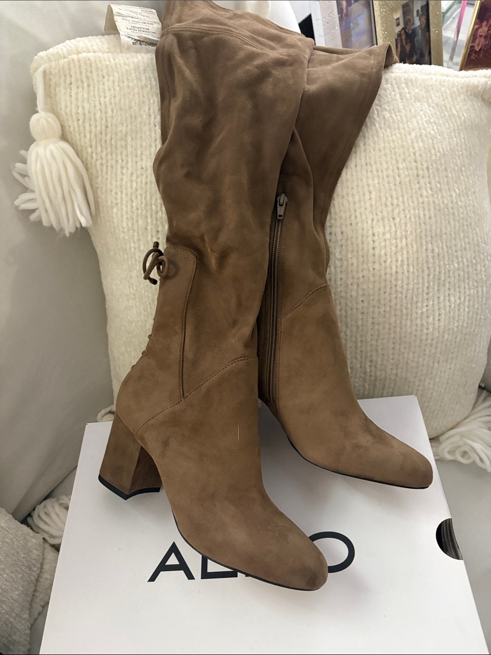 Aldo Tan Suede Mid-Calf Block Heel Boots